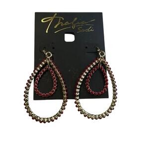 Thalia Sodi Teardrop Double Dangle Earrings, Gold & Burgundy, NWT!